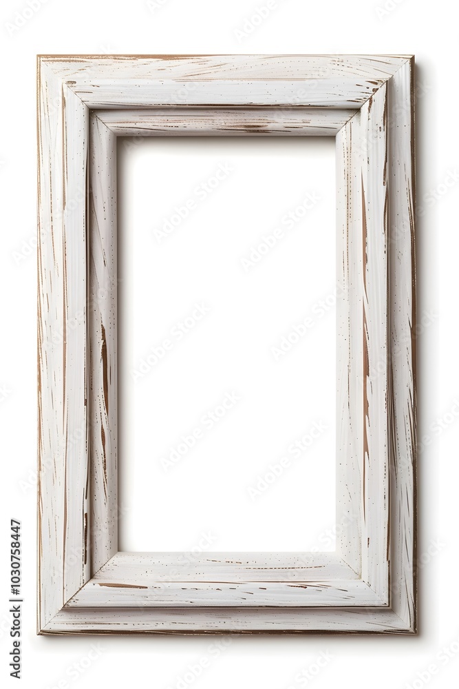 Poster a rustic, white-washed picture frame featuring a two-layer design, highlighted by distressed details