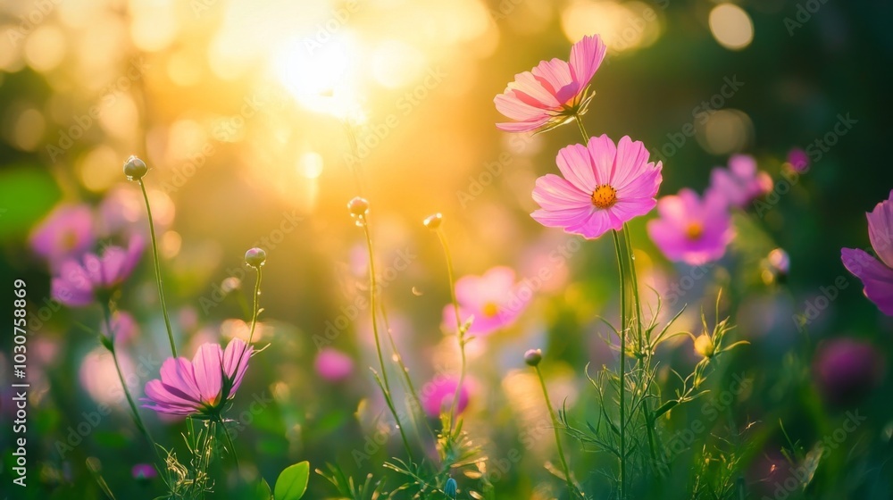 Sticker Enchanting Pink Cosmos at Sunset