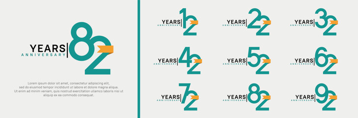 Fototapeta premium anniversary logo set. vector design green color and yellow ribbon can be use for celebration event
