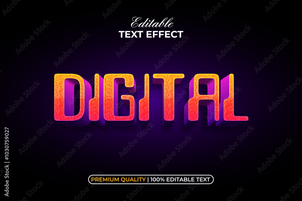 Poster Digital Text Effect Gradient 3D Style. Editable Text Effect.
