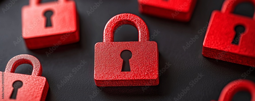 Poster a close-up view of red padlocks on a dark surface, symbolizing security and protection.
