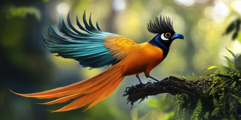 Colorful bird perched on a branch.