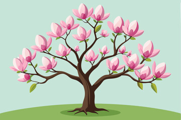 Magnolia tree Isolated flat vector illustration 