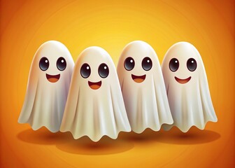 Obraz premium Minimalist Cartoon Ghosts Illustration for Halloween Decor and Digital Art