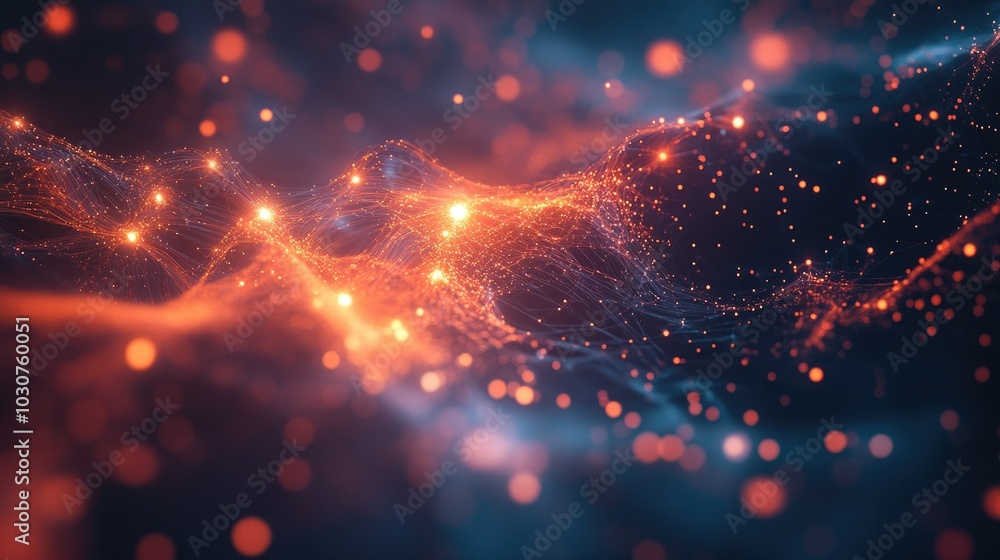 Poster futuristic digital background with glowing particles and abstract nodes symbolizing tech-driven proc