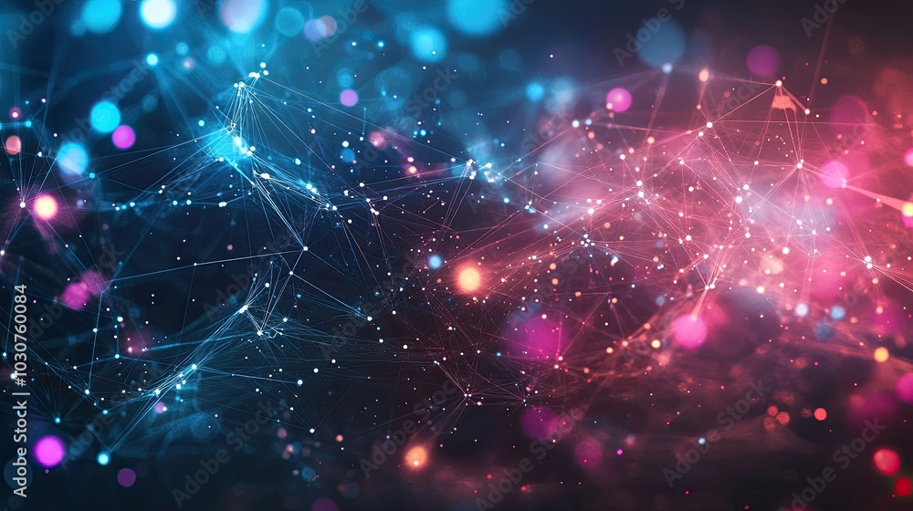 Poster futuristic digital background with glowing particles and abstract nodes symbolizing tech-driven proc