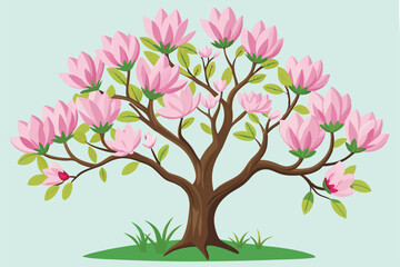 Obraz premium Magnolia tree Isolated flat vector illustration 