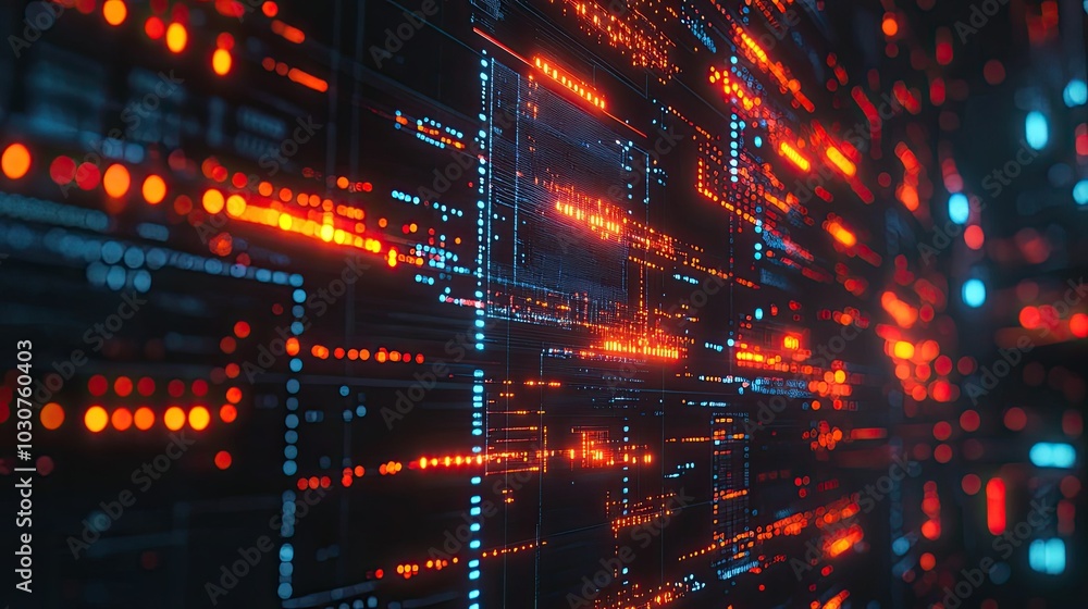 Poster Futuristic digital grid with glowing circuits and data streams symbolizing the speed of technological processes