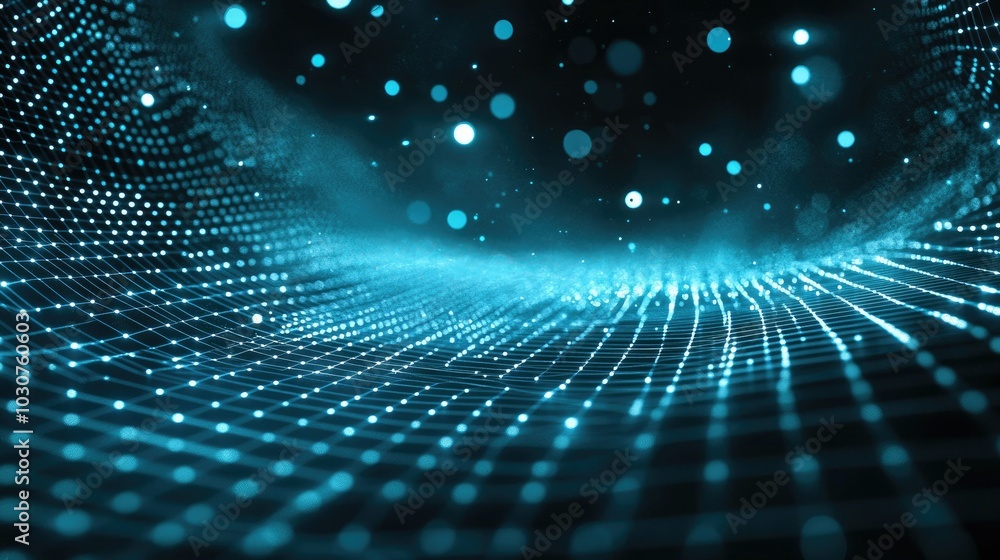 Poster futuristic digital grid with glowing lines and floating particles symbolizing technological advancem