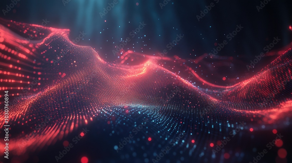Poster futuristic digital mesh with glowing lines and particles representing technological innovation and p