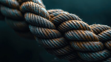 Fototapeta premium A high-fidelity macro shot highlighting the intricate texture of twisted rope, showcasing its detailed fibers and rugged design against a soft background.