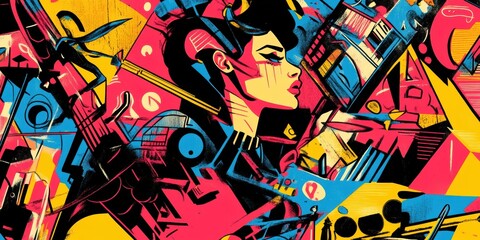 Obraz premium Abstract portrait with bold colors and shapes.