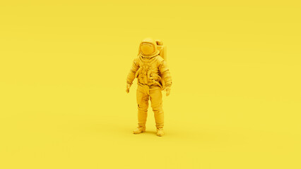 Yellow astronaut space suit helmet visor retro science vivid sci fi outer space protection yellow background 3d illustration render © paul