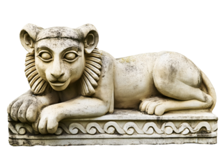 weathered stone carving of a sphinx statue with intricate details on isolated background perfect for ancient art and historical themes
