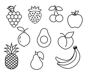 Fruit outline icons collection. Simple vector illustration.