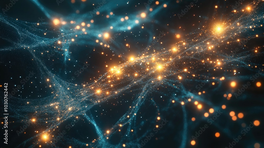 Poster glowing digital network with abstract data pathways symbolizing tech processes and digital transform