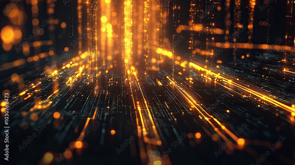 Poster glowing digital network with abstract data pathways symbolizing tech processes and digital transform