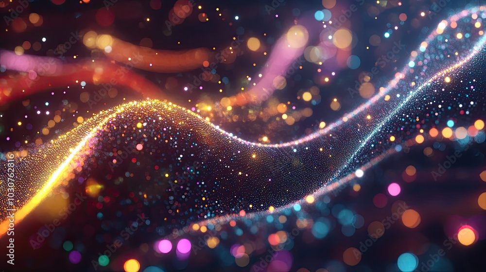 Aufkleber glowing digital particles and abstract data streams representing the flow of information in tech sys
