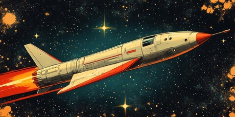 Fototapeta premium A spaceship flies through the starry night.