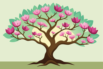 Magnolia tree Isolated flat vector illustration 