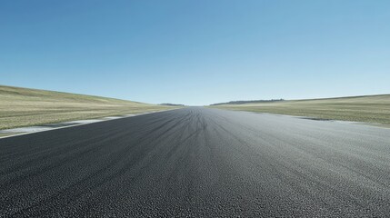Naklejka premium Lonely race circuit under clear skies, with long straight sections and wide copy space, no vehicles or individuals