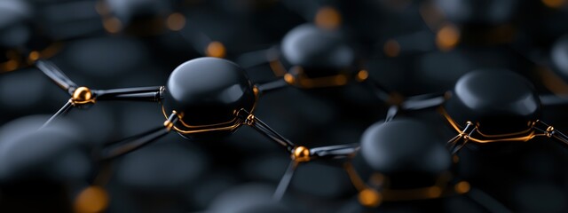 Explore a high fidelity 3D representation of graphene, showcasing the intricate molecular structure and arrangement of carbon atoms in a dark, elegant design.