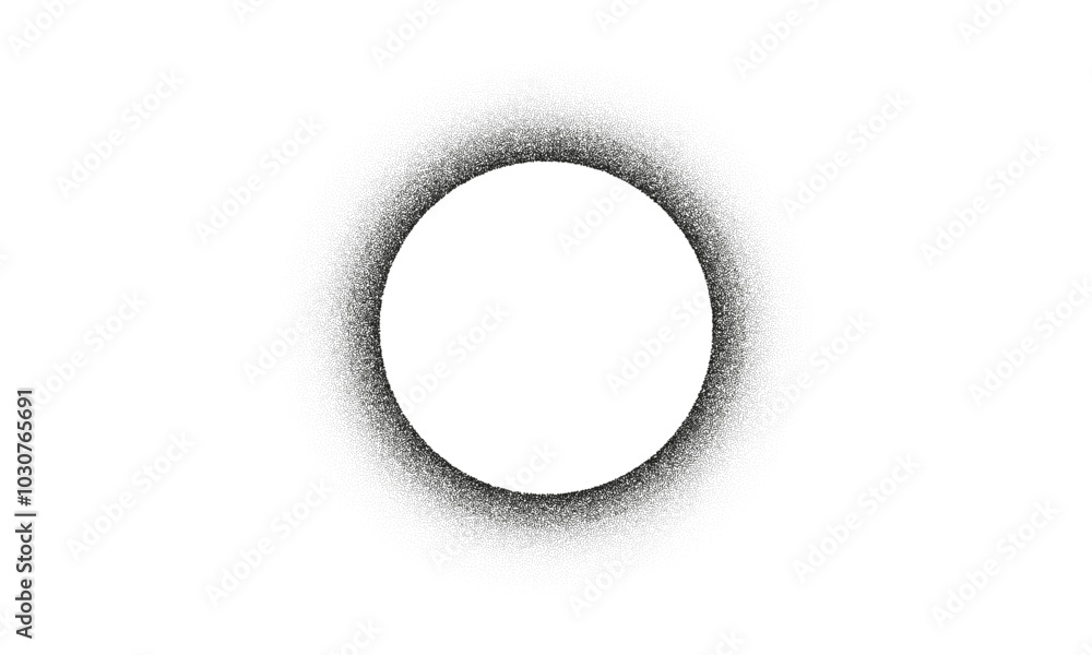 Leinwandbilder dot texture round border. stippled grain texture. vector noise gradient circle frame isolated on tra