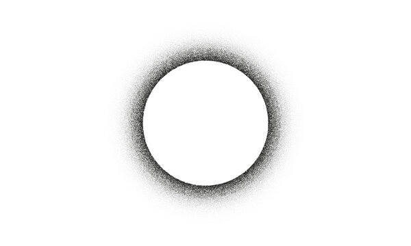 Dot texture round border. Stippled grain texture. Vector noise gradient circle frame isolated on transparent background