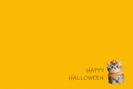 Halloween yellow template with an adorable cat wearing a Halloween costume, with a warm and bright feel