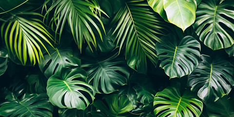 Tropical leaves pattern with bright bold green tones
