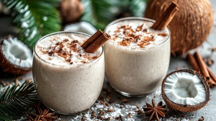 Creamy Coquito with Fresh Coconut Slices