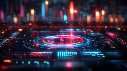 Futuristic digital interface with vibrant circular patterns.