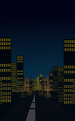 city ​​view at night filled with lights and blue night sky