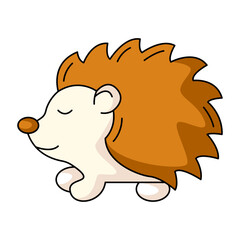 Cute hedgehog. Forest mammal animal, fall seasonal concept. Vector flat simple element, color illustration. For logo, sticker, print, web design, scrapbooking