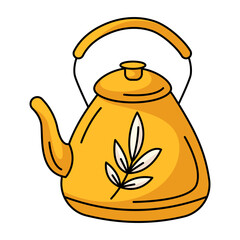 Kettle or teapot. Traditional tea kettle for hot beverage or water. Vector flat simple element, color illustration. For logo, sticker, print, web design, scrapbooking
