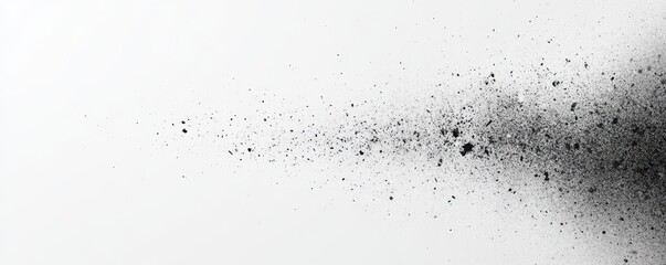 Obraz premium A monochromatic image showcasing a dispersed cloud of black particles against a white background, creating a dynamic visual effect.