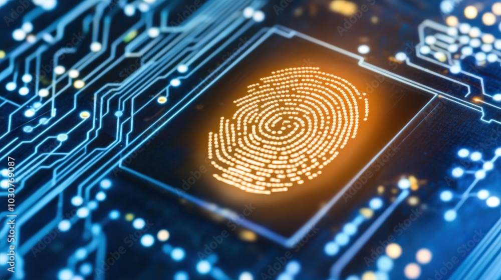 Poster a computer chip with a fingerprint on it
