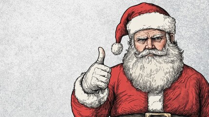 Santa Claus with a playful, snarky expression and glasses against a red background.