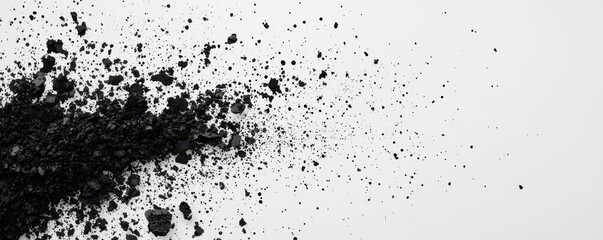 Obraz premium A scattered pile of black powder on a white surface, creating a stark contrast and an artistic composition.