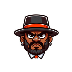 Pimp head in purple hat and gold glasses isolated	
