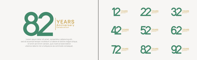 anniversary logo set. vector design green and gold color can be use for special moment