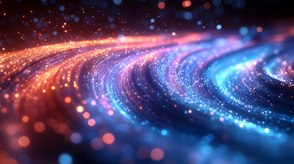 Abstract waves of colorful light and particles in motion.