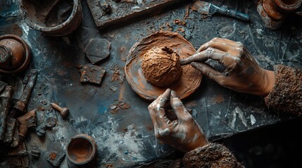 Hands Shaping Clay in Art Studio