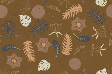 Abstract flat hand draw floral pattern background.