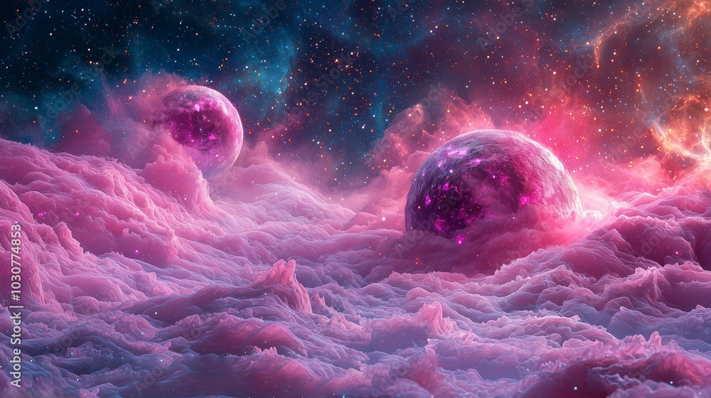Poster vibrant nebula in outer space with colorful clouds