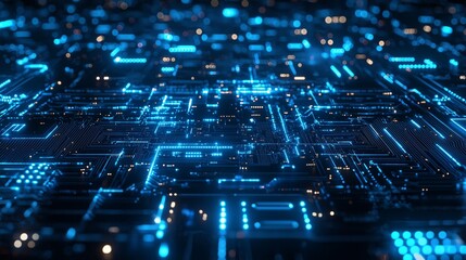 Abstract Futuristic Circuit Board with Glowing Blue Lines