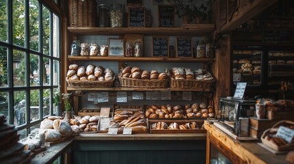 Artisan Bakery with Freshly Baked Loaves Displayed