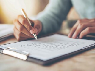 A person writing on a sheet of paper with a pen, focused on completing a task, conveying productivity and intention in a cozy setting.