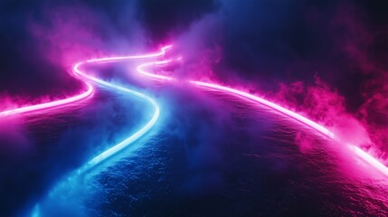 Abstract Neon Light Trails in Blue and Pink