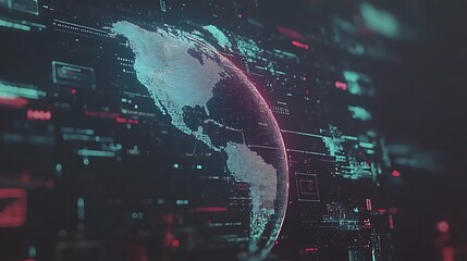 A digital globe with a focus on the Americas, embedded in a futuristic data stream.